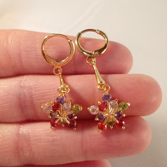 Jewelry - 18K Yellow Gold Filled Diamond Zircon Star Snowflake Flower Earrings Multi Color